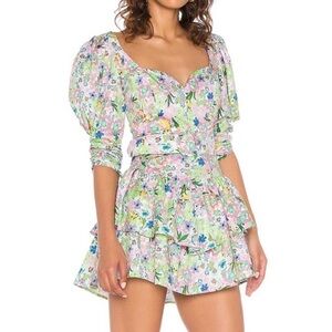 For Love And Lemons Jardine Mini Dress in Lime